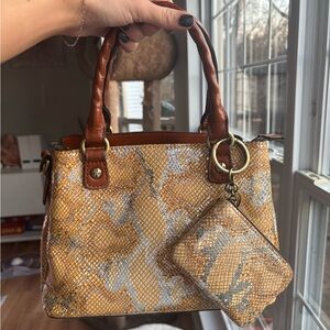 Patricia Nash Metallic Snake-Print Handbag with Matching Coin Pouch